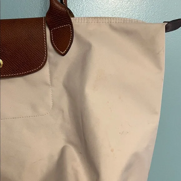 Longchamp Women's Pink Canvas Tan Tote Bag with Brown Trim - Picture 6 of 17